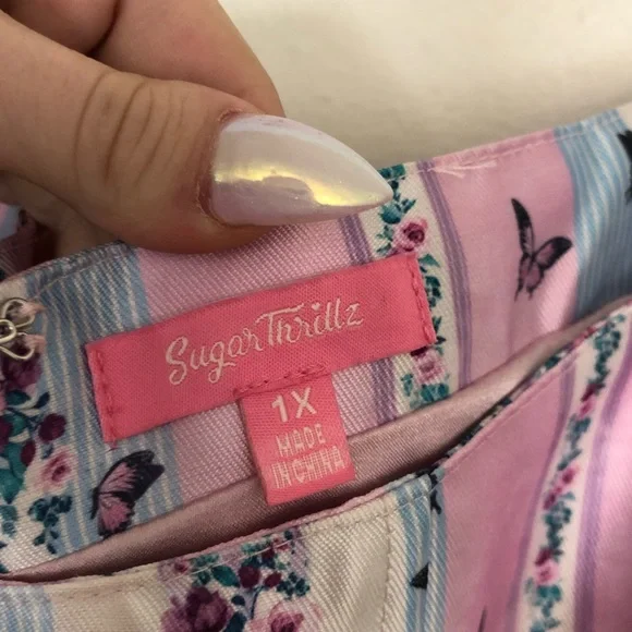 NWT Sold Out Sugar Thrillz Butterfly Stripe Dress with Ruched Skirt - Picture 7 of 10